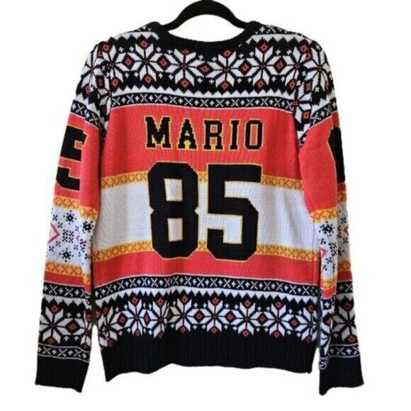 Super Mario Sweater Mens XL Multicolor Crewneck AOP Geo Gamer XMas Colorful LS - Picture 2 of 15
